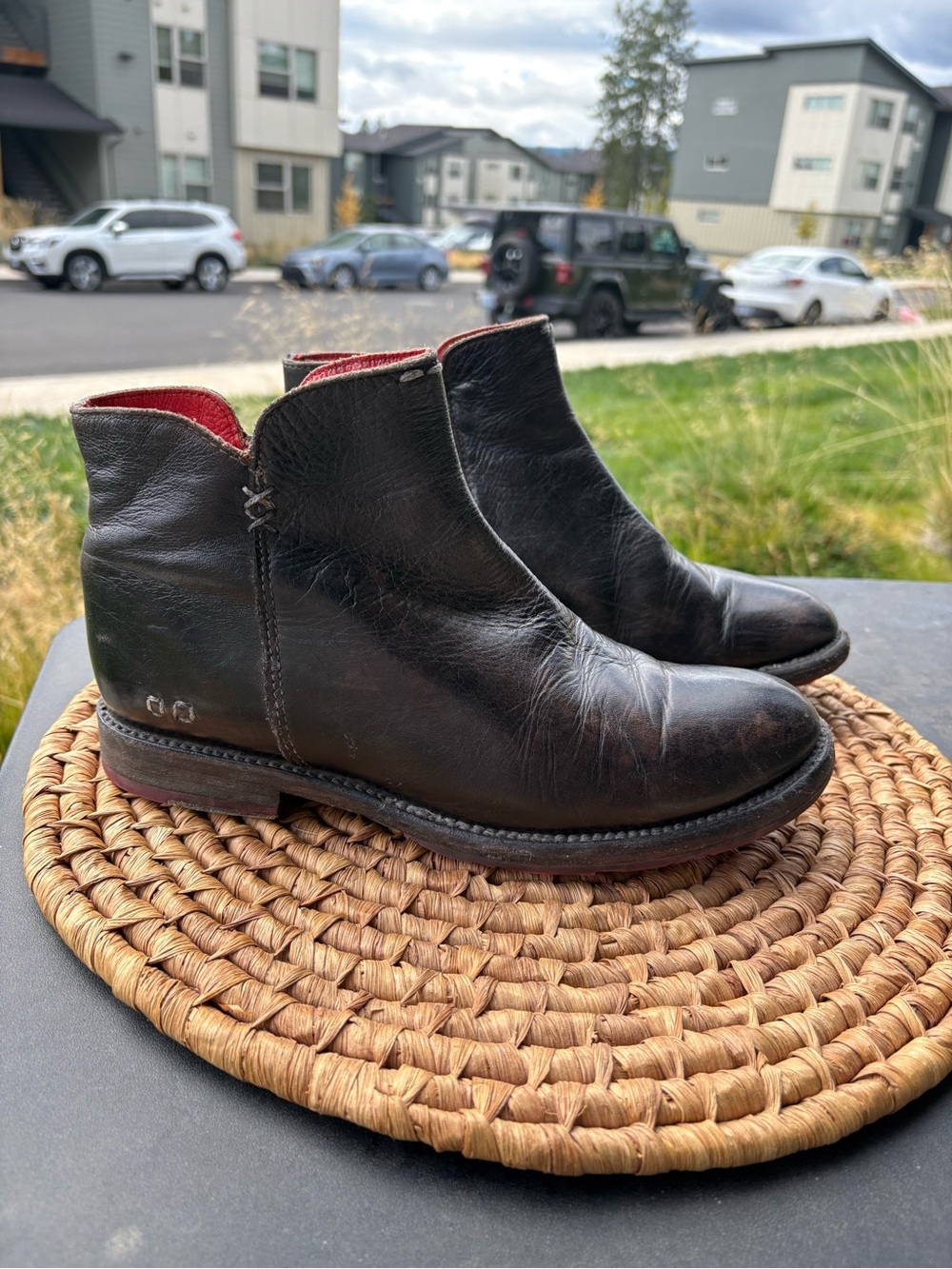 Bed Stu Black Leather Women's Ankle Boots with Red Lining